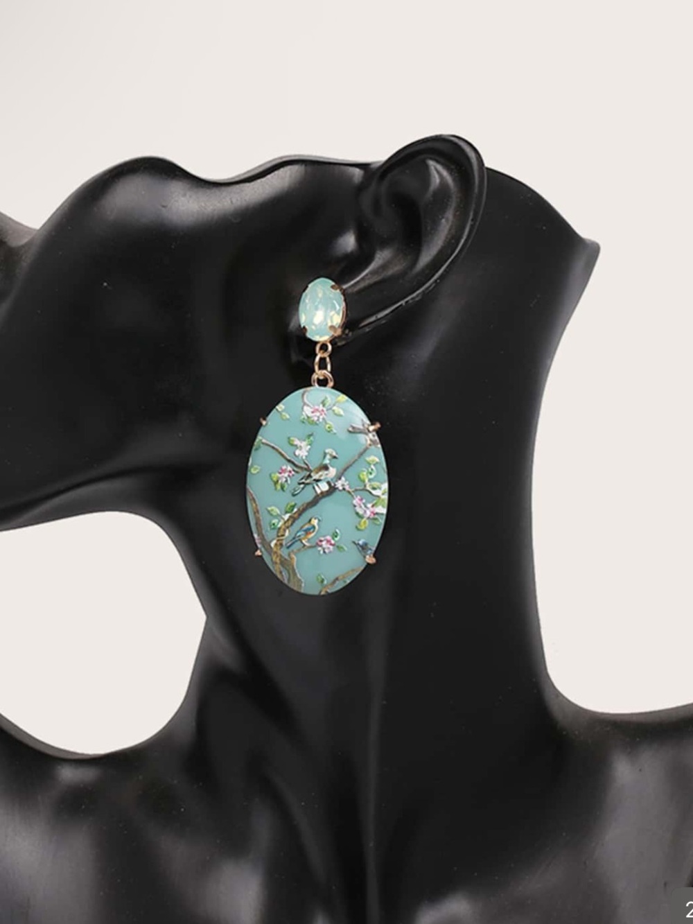 Aqua Teal Bird & Blossom Drop Earrings
